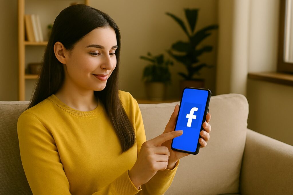Woman on the phone browsing Facebook